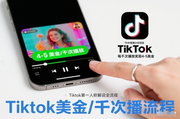 TK中视频计划项目，Tiktok第一人称解说流程，每干次播放奖励4-5美金
